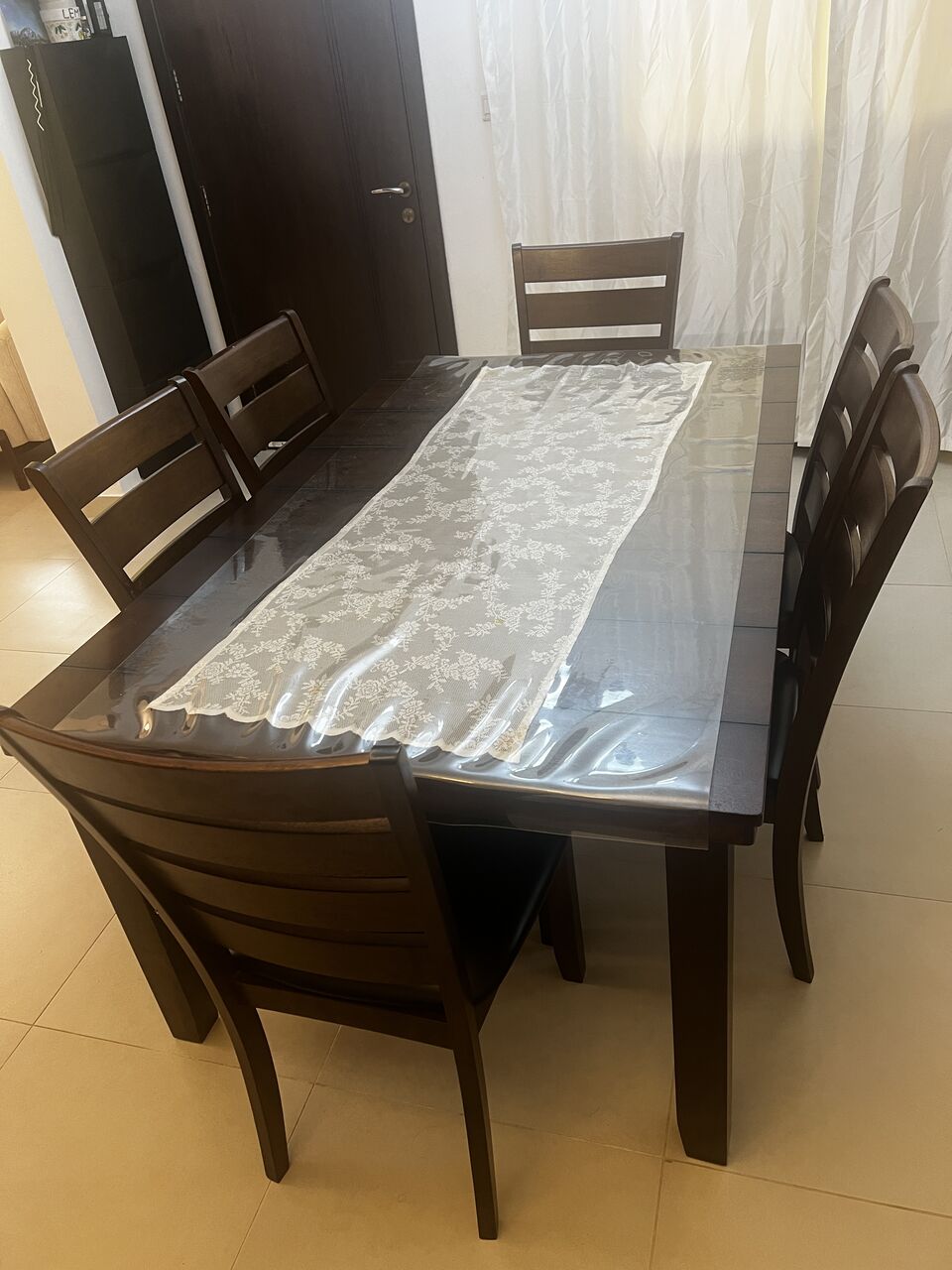 Dining Table Set With 6 Wooden Chairs- Dark Brown (Jeddah)