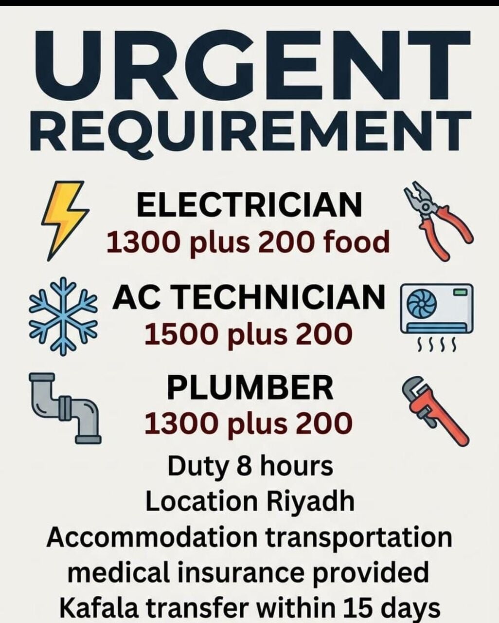 ELECTRICIAN, PLUMBER, AC TECHNICIAN