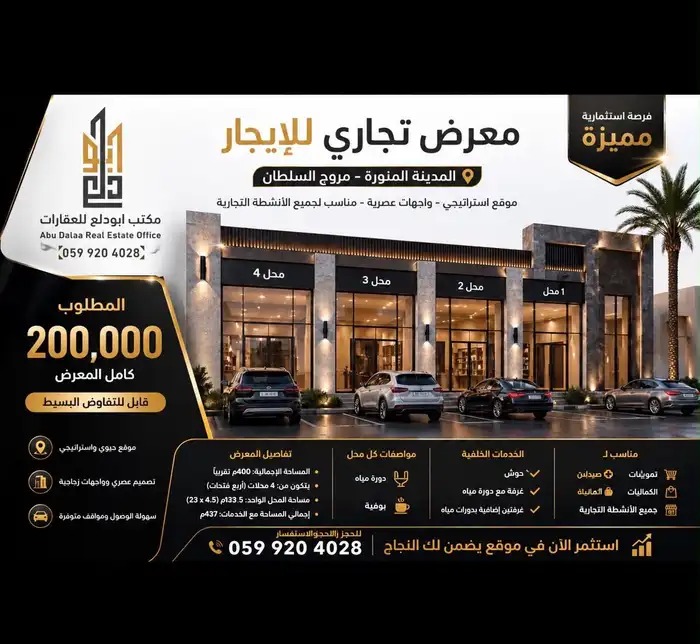 فرصة عقاريه معارض للإيجار مروج السلطان