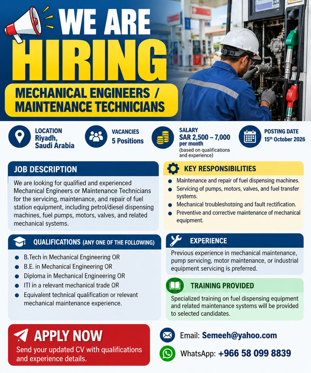 Mechanical Engineers / Maintenance Technicians