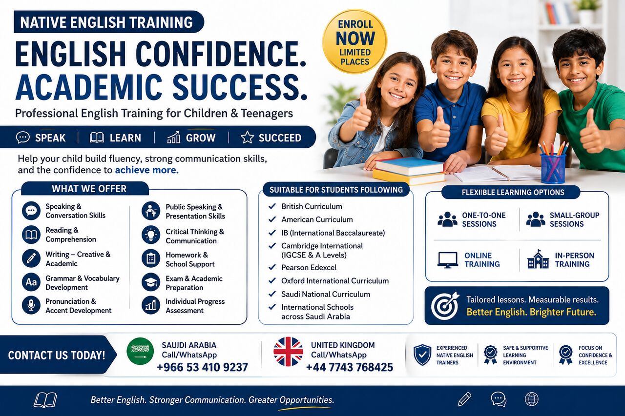 Native English Training For Children & in Dammam