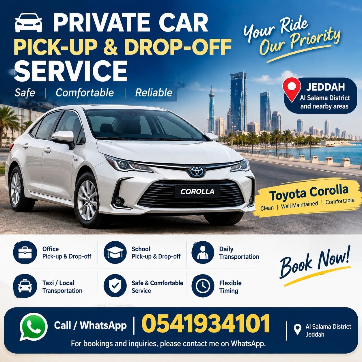PRIVATE CAR PICK-UP & DROP-OFF SERVICE- JEDDAH