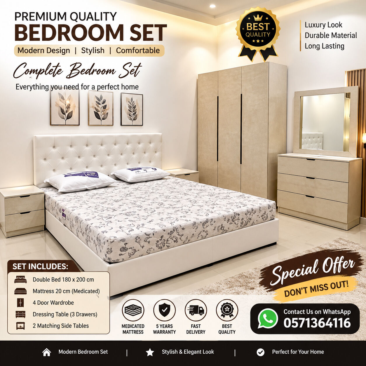 SAR 1599, Elegant Bedroom Set With Modern Design