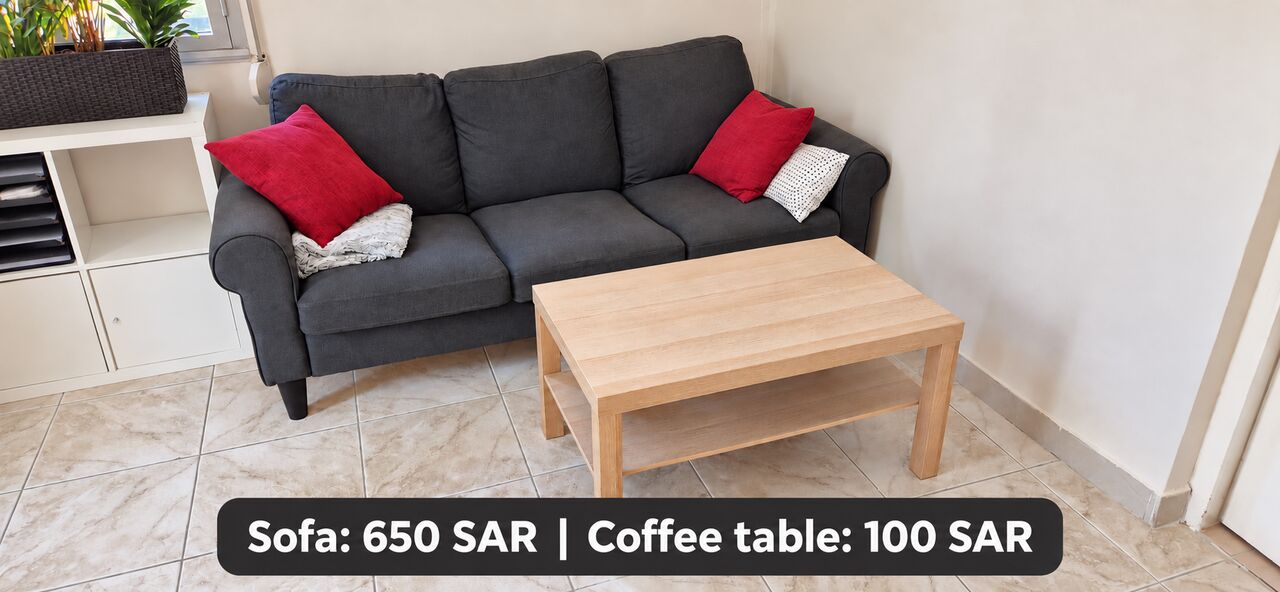 SAR 650100, Grey 3-Seater Sofa + Coffee in Jeddah