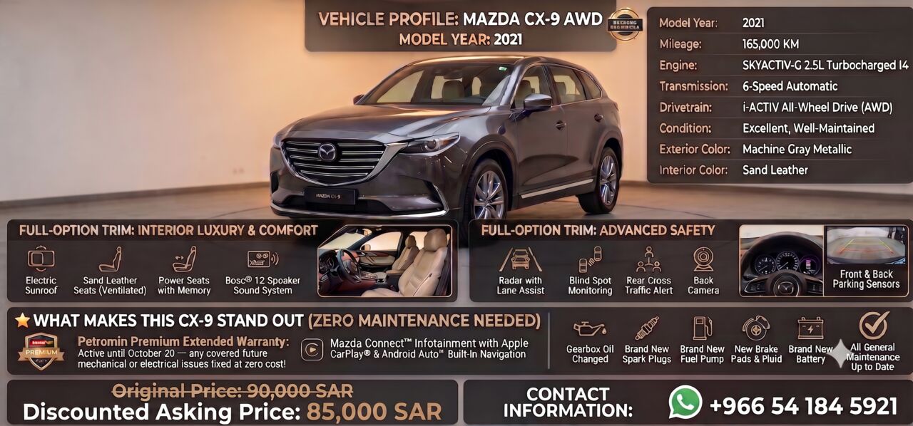 SAR 80000, Mazda CX-9, 2021, Automatic, 167000 KM