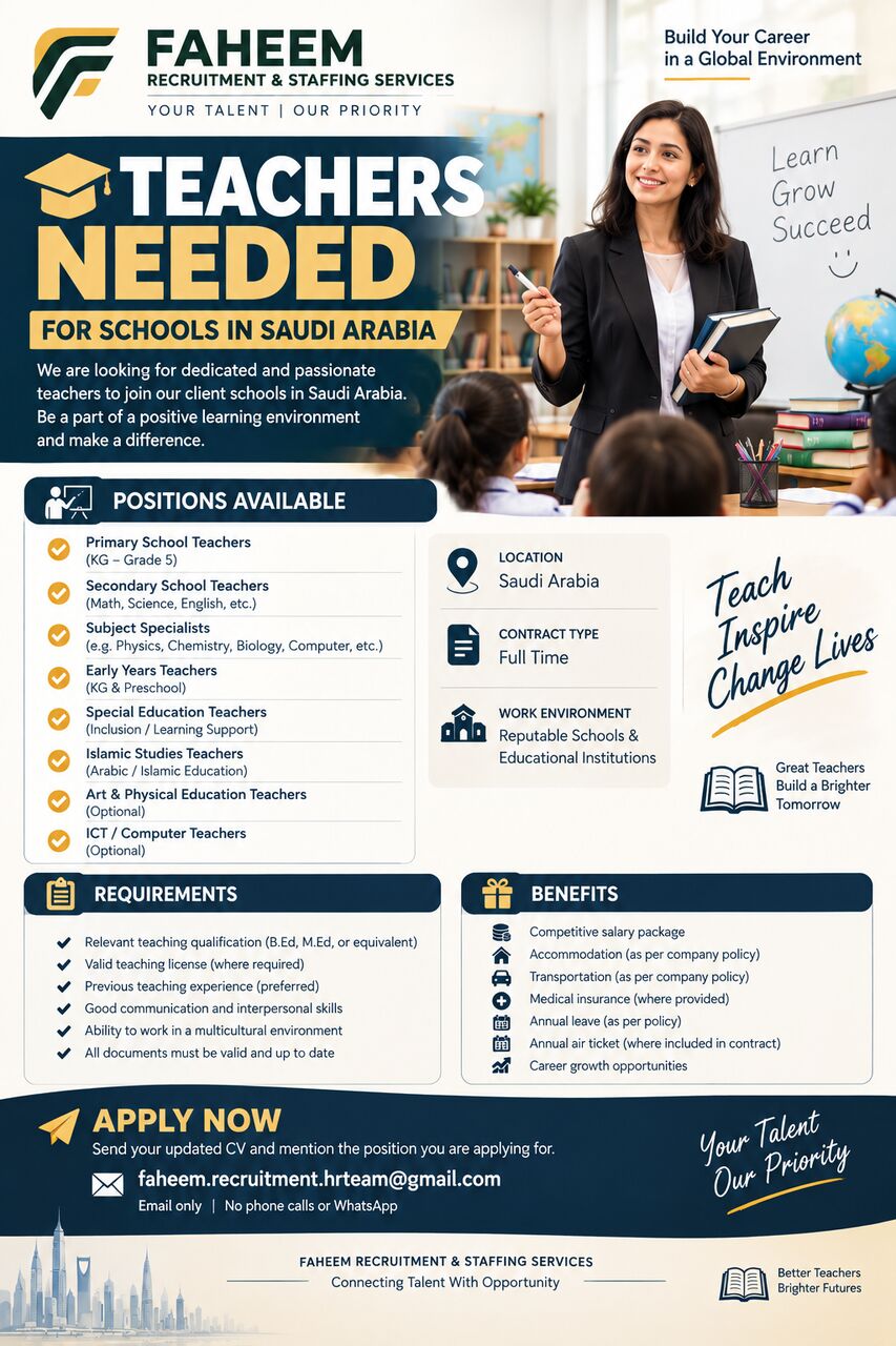 TEACHERS NEEDED- SAUDI ARABIA