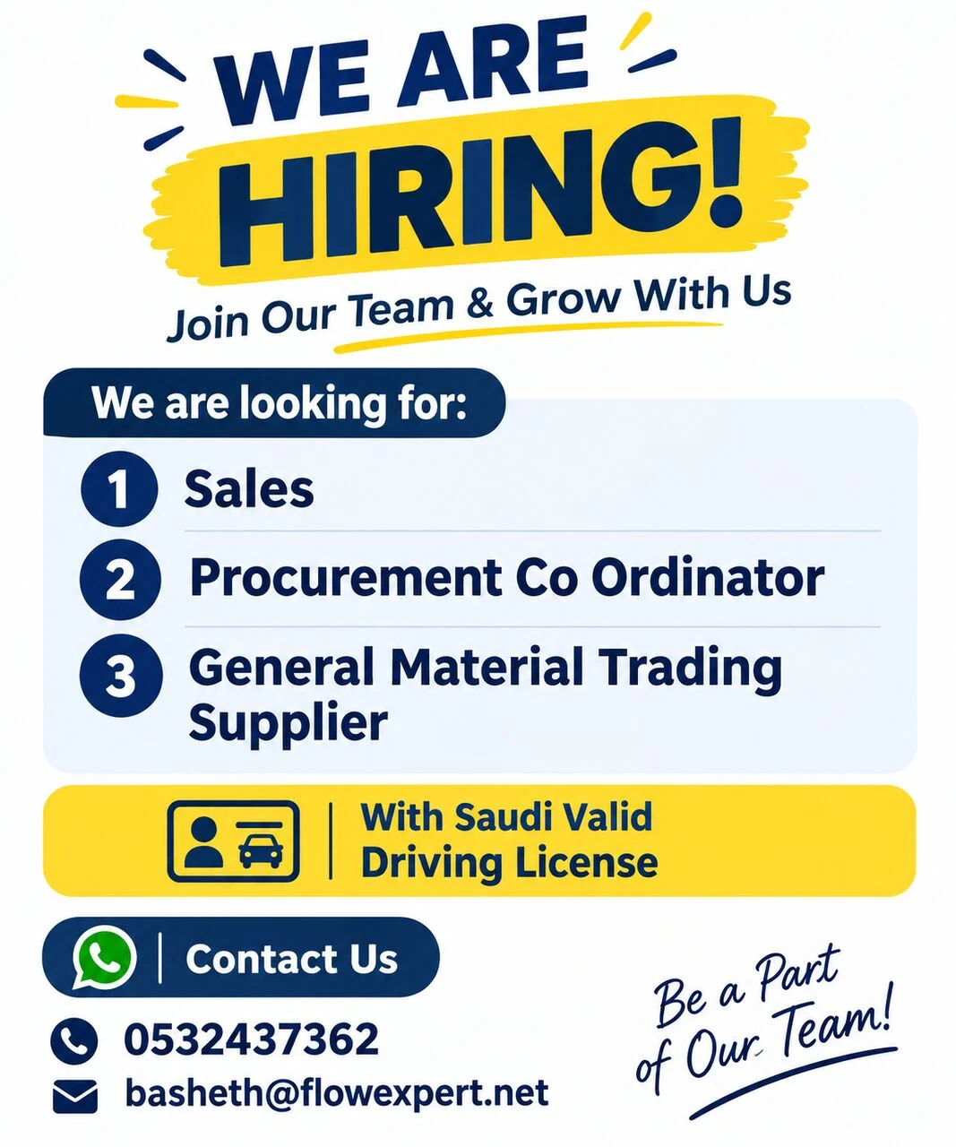 We Are Hiring in Dammam