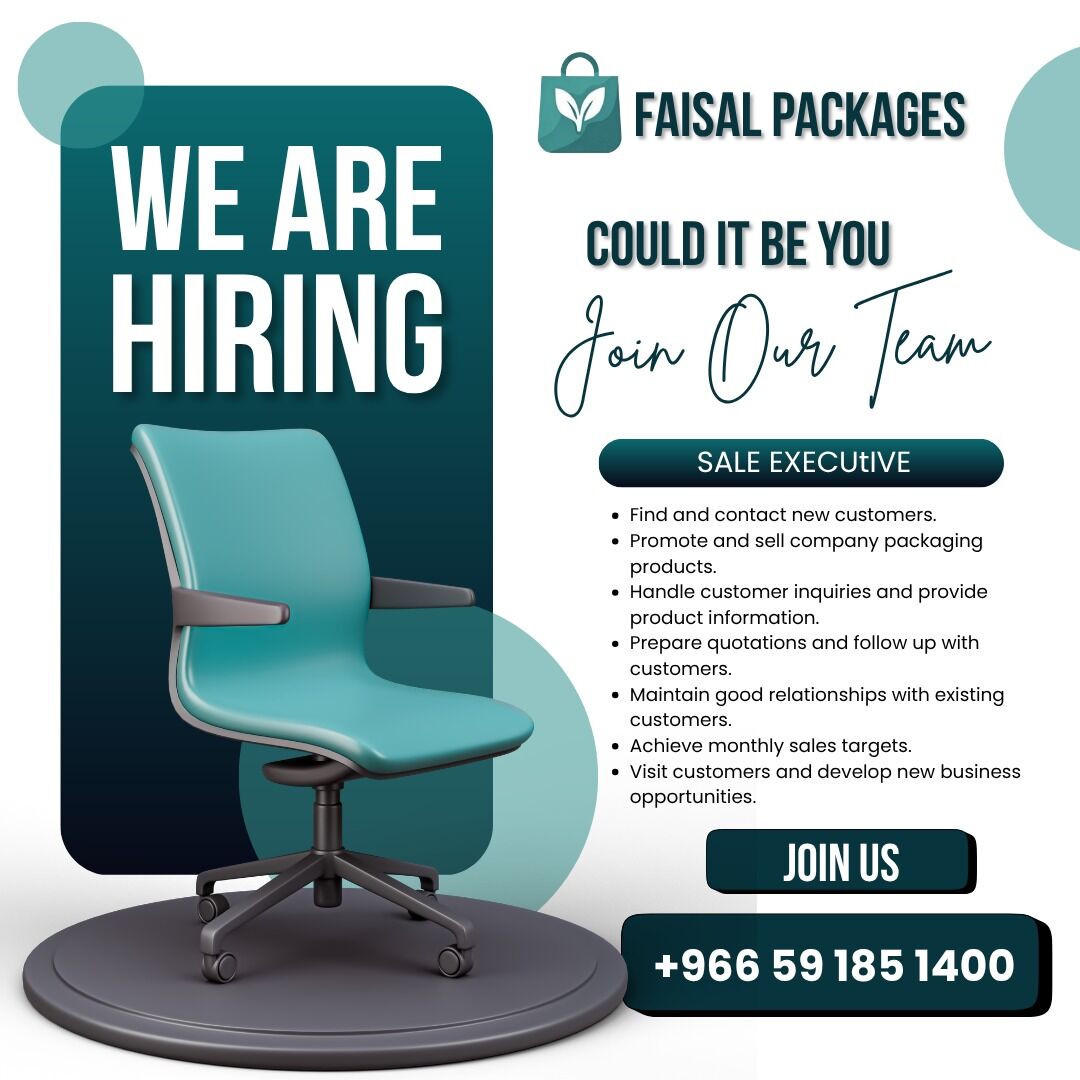 We Are Hiring SALES EXECUTIVE IN MADINAH