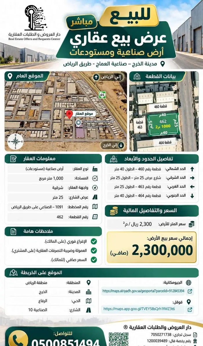 أرض صناعية ومستودعات مدينة الخرج صناعية العماج 10