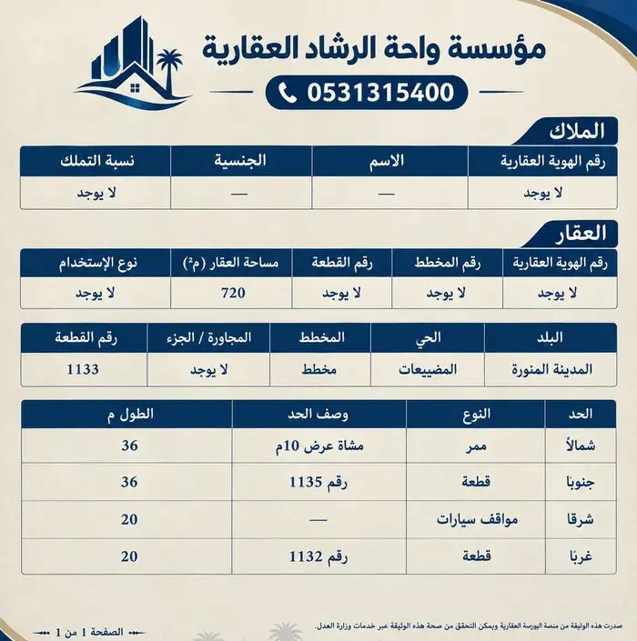 أرض في الصويدرة مخطط الأول 720 م على واجهتين