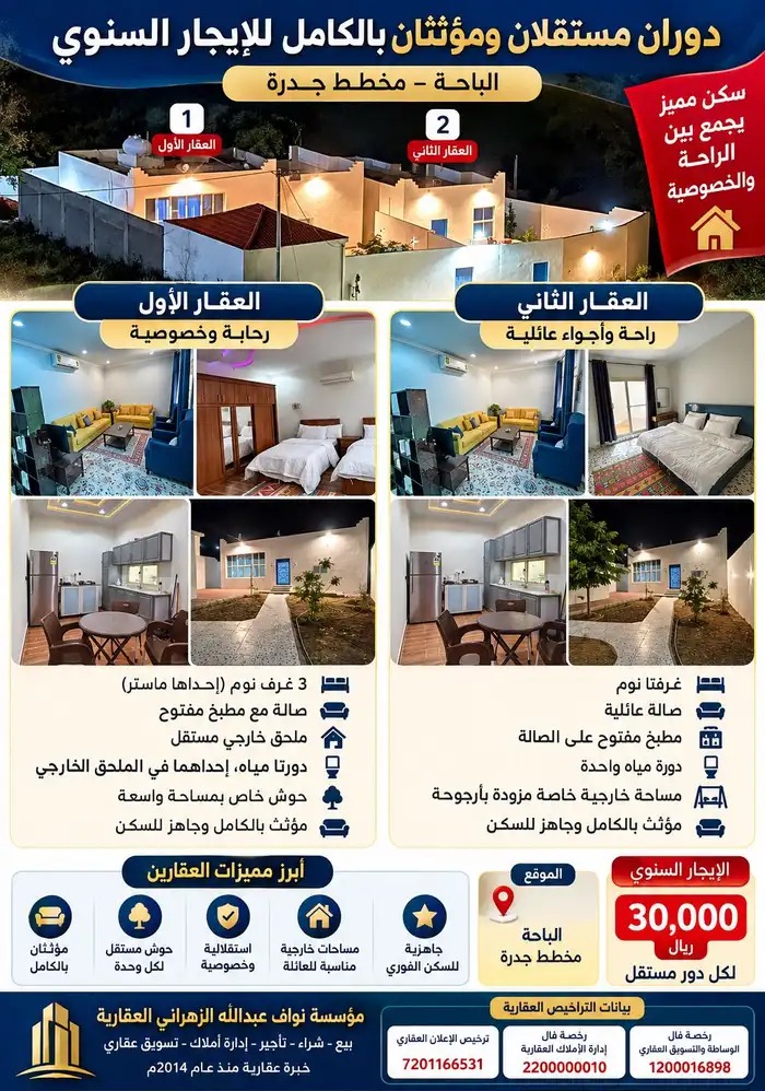 دورين مستقلان مؤثثان للإيجار السنوي مع في الرياض