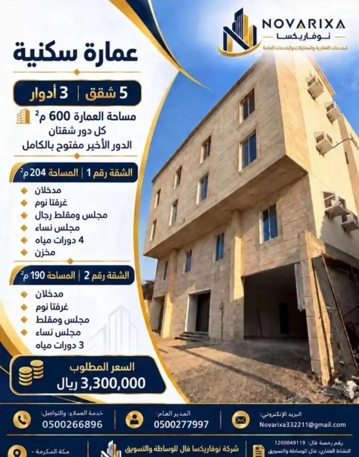 شقق بالخضراء من600 الف والعمارة كاملة ب3 في الرياض