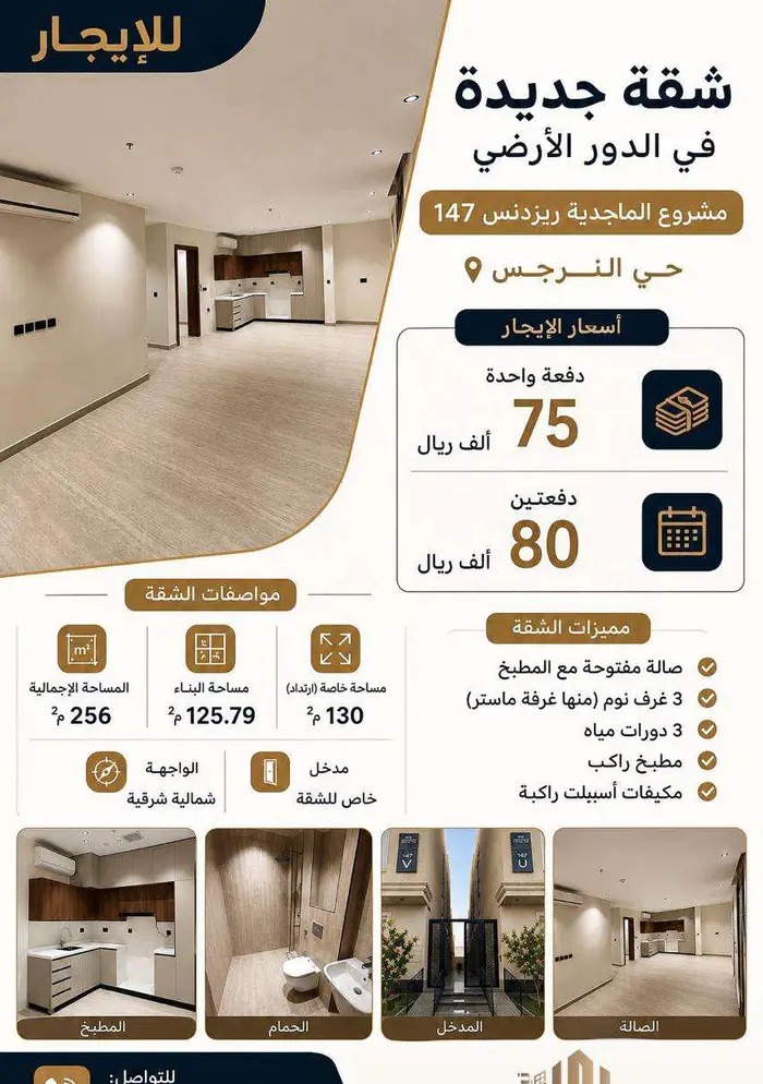 شقه جديده للايجار في النرجس