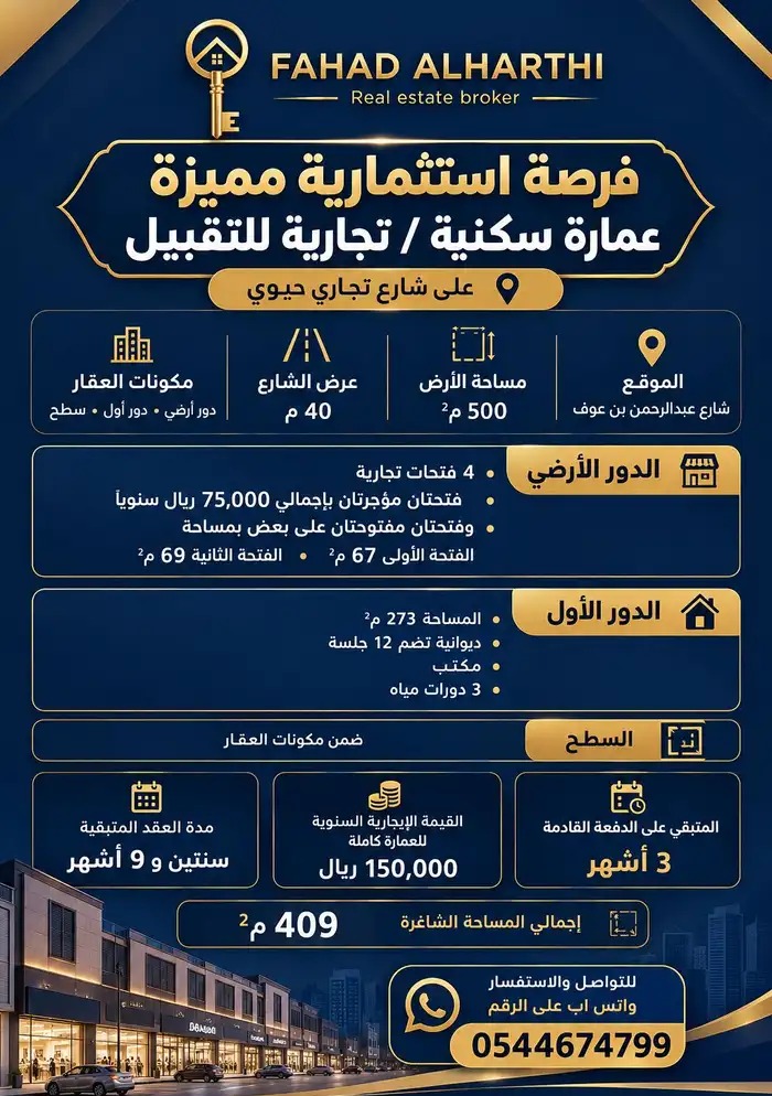 عمارة تجارية سكنية للاستثمار- الدمام- طيبة