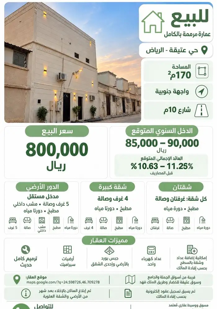عمارة مرممة بالكامل 170م2 بحي عتيقة