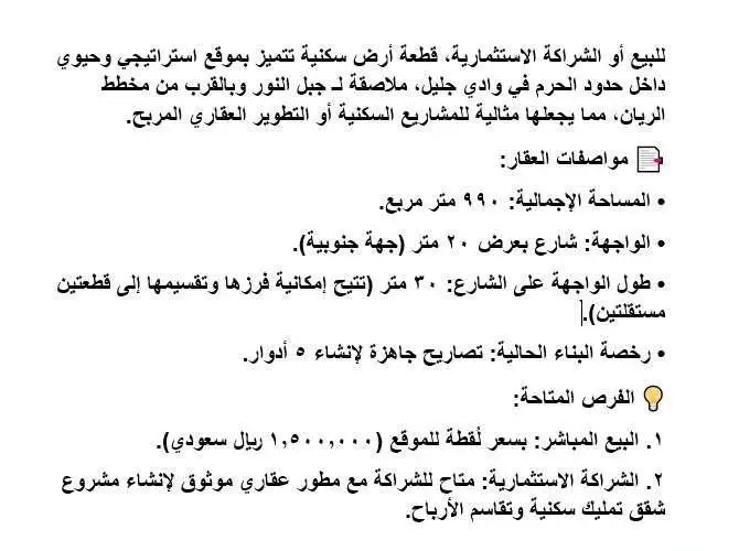 فرصة استثمارية أرض داخل حد الحرم بمكة في الرياض