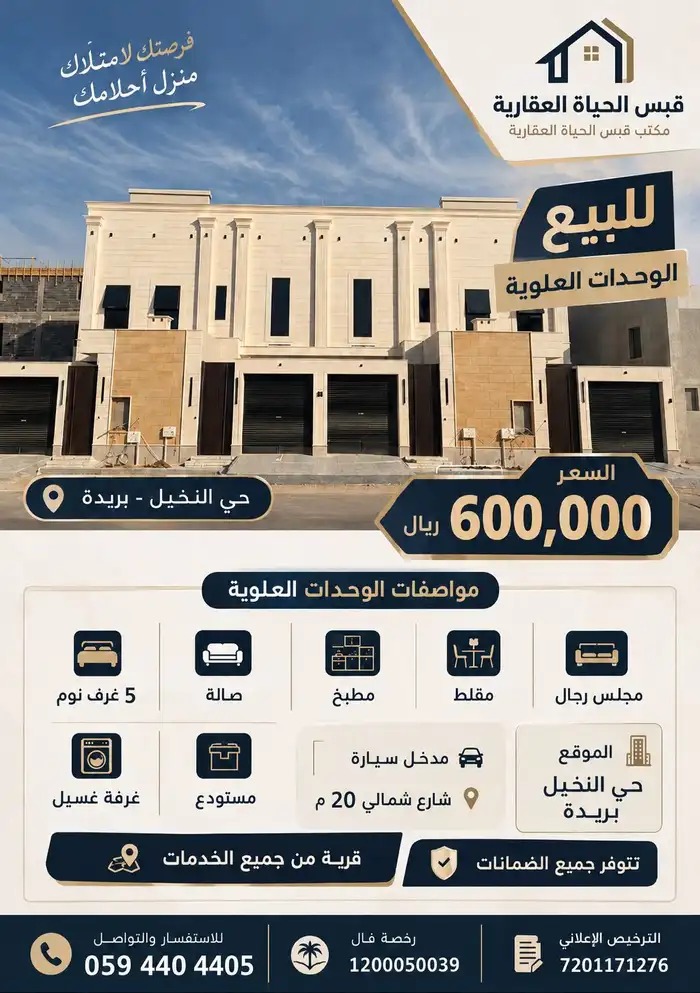 وحدات علوية في بريدة حي النخيل
